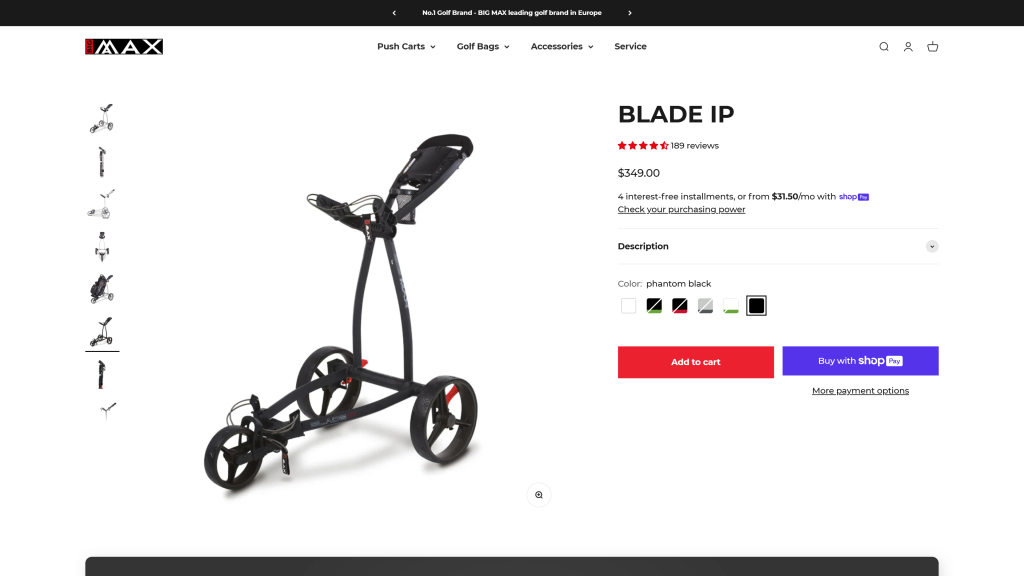 screenshot image of Big Max Blade IP best golf push cart homepage