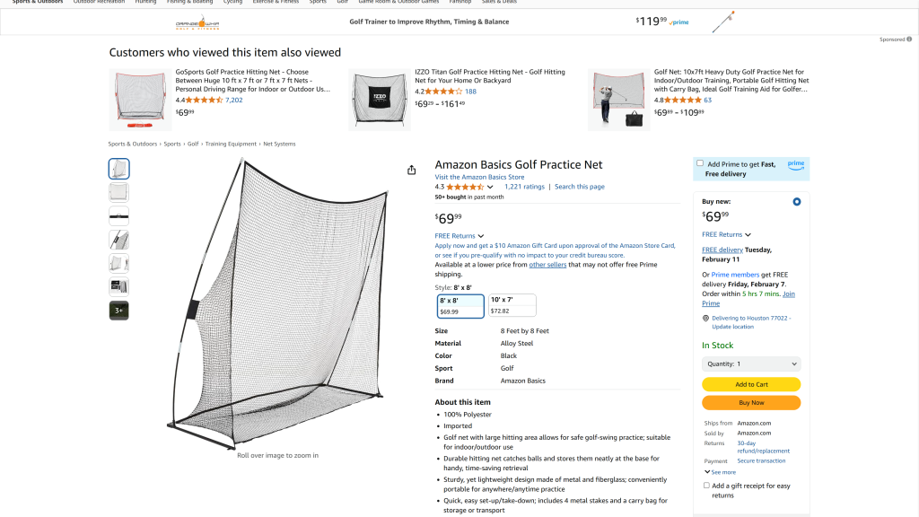 screenshot image of Amazon Basics Portable Practice homepage