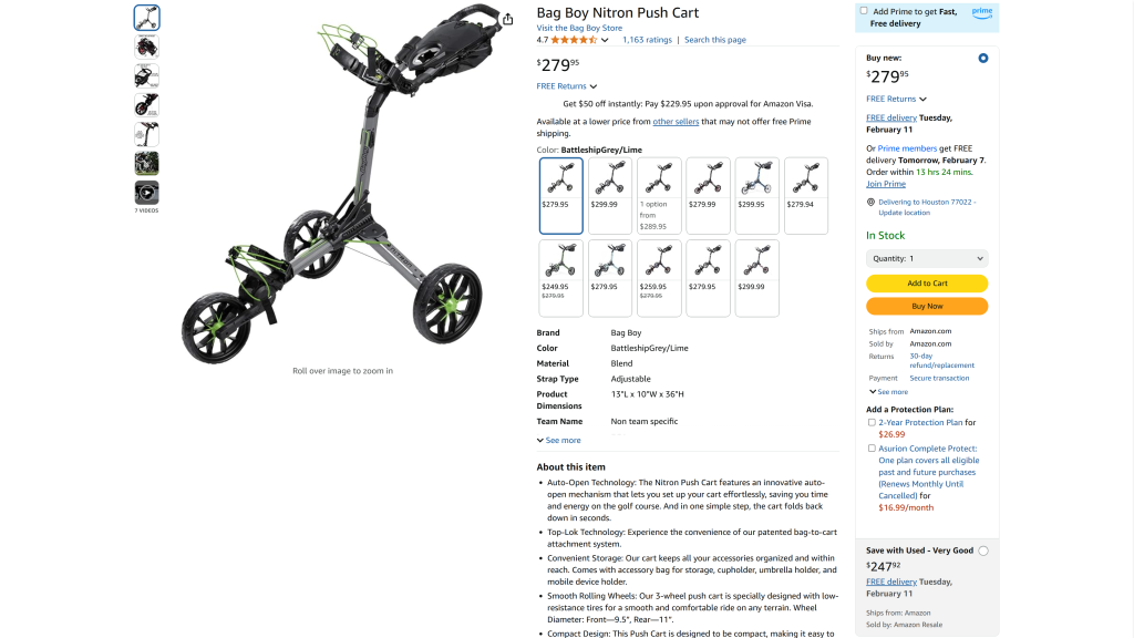 screenshot image of Bag Boy Nitron best golf push cart homepage