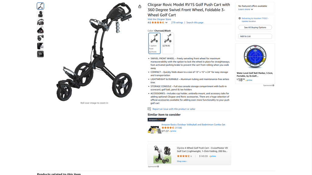 screenshot image of Clicgear Rovic Swivel RV1S Push Cart homepage