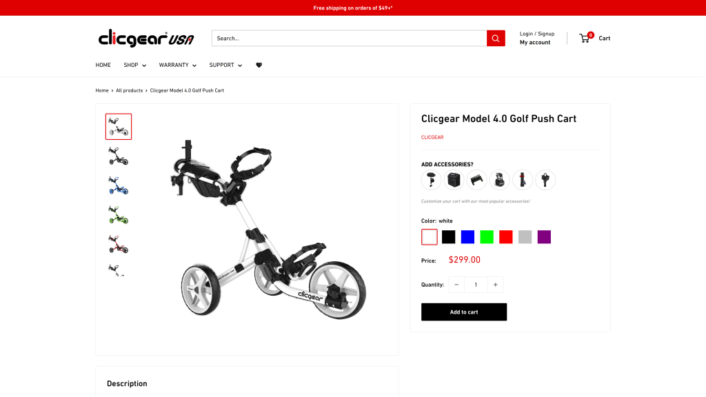 screenshot image of Clicgear Model 4 Golf Push Cart homepage