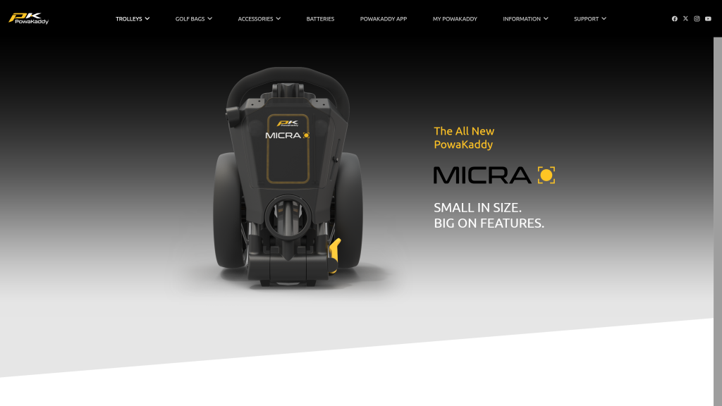 screenshot image of PowaKaddy Micra Push Cart homepage