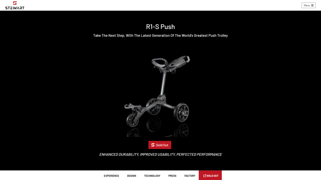screenshot image of Stewart R1-S best golf push cart homepage