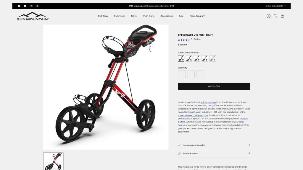 screenshot image of Sun Mountain 2022 Speed Cart V1R Push Cart homepage