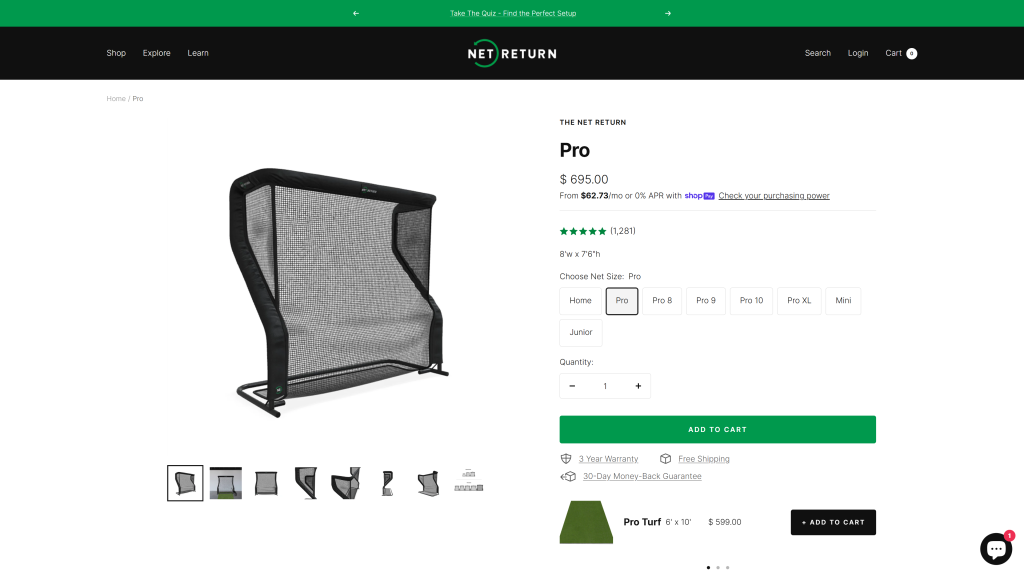 screenshot image of Net Return Pro Series V2 homepage