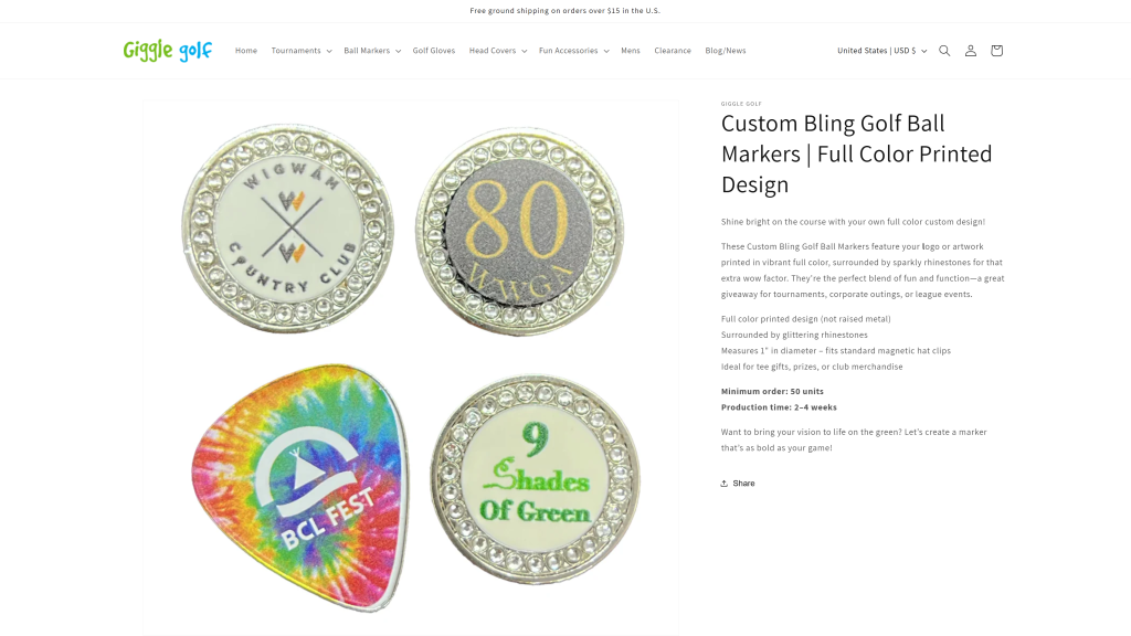 screenshot image of Giggle Golf Custom Ball Markers homepage