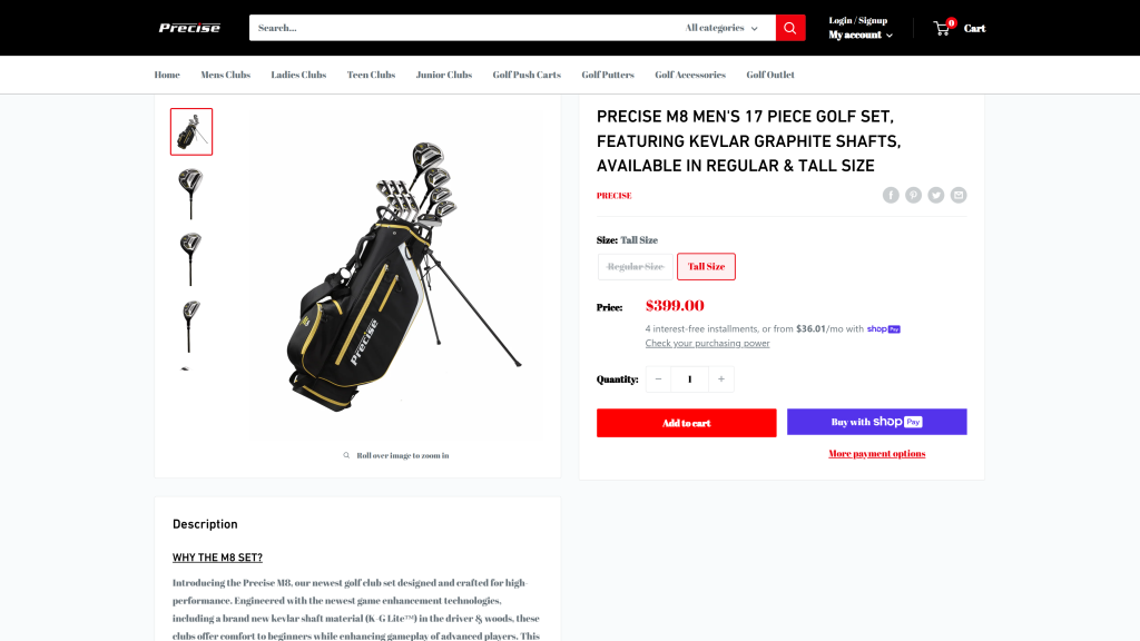 screenshot image of Precise M5 Men's Complete Set good golf clubs for beginners homepage