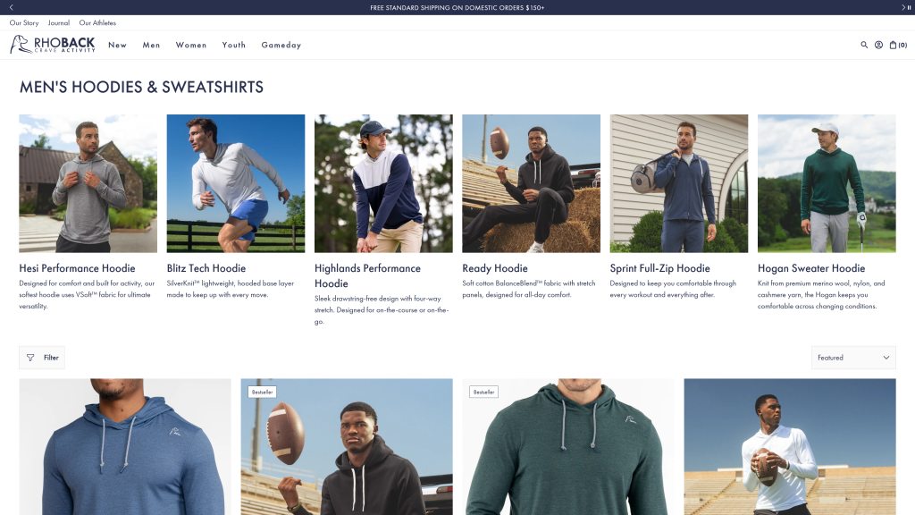 screenshot image of rhoback hoodies and sweatshirt