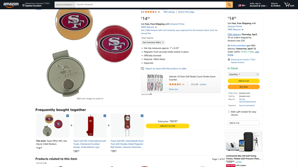 screenshot image of Team Effort NFL Hat Clip & Ball Markers homepage