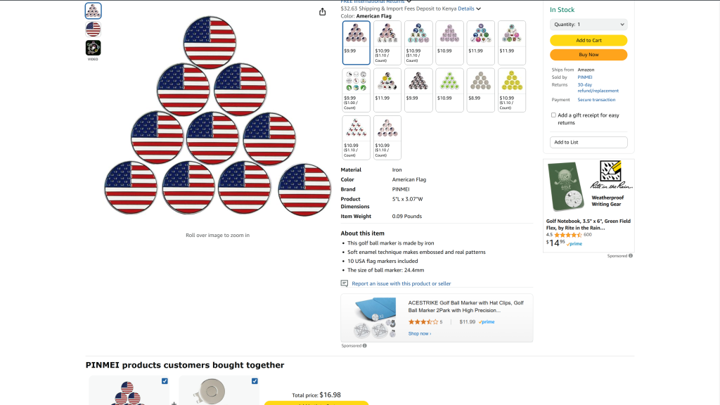 screenshot image of PINMEI Lot  of 10 Golf Ball Markers 