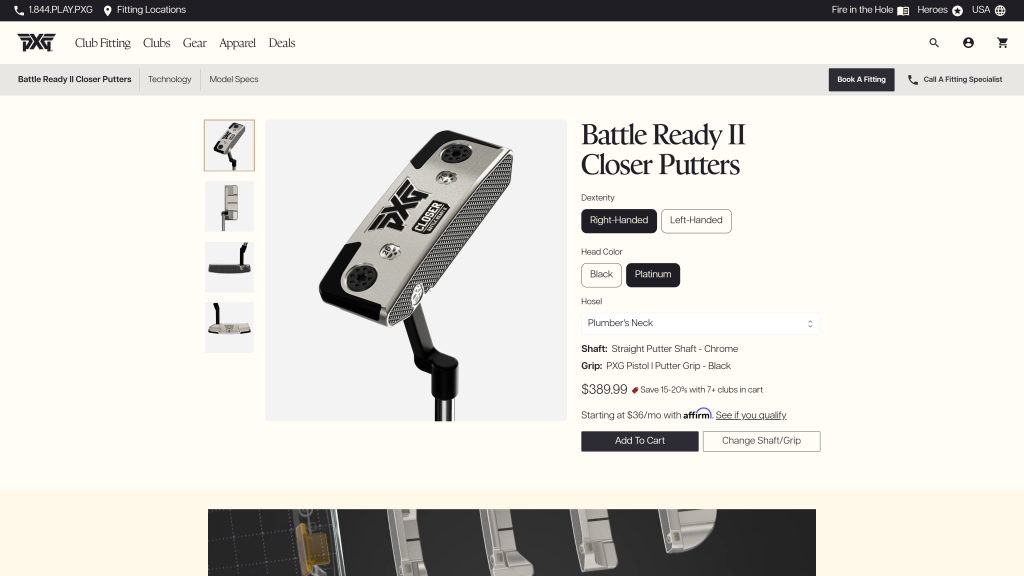 screenshot image of PXG Battle Ready Closer Putter