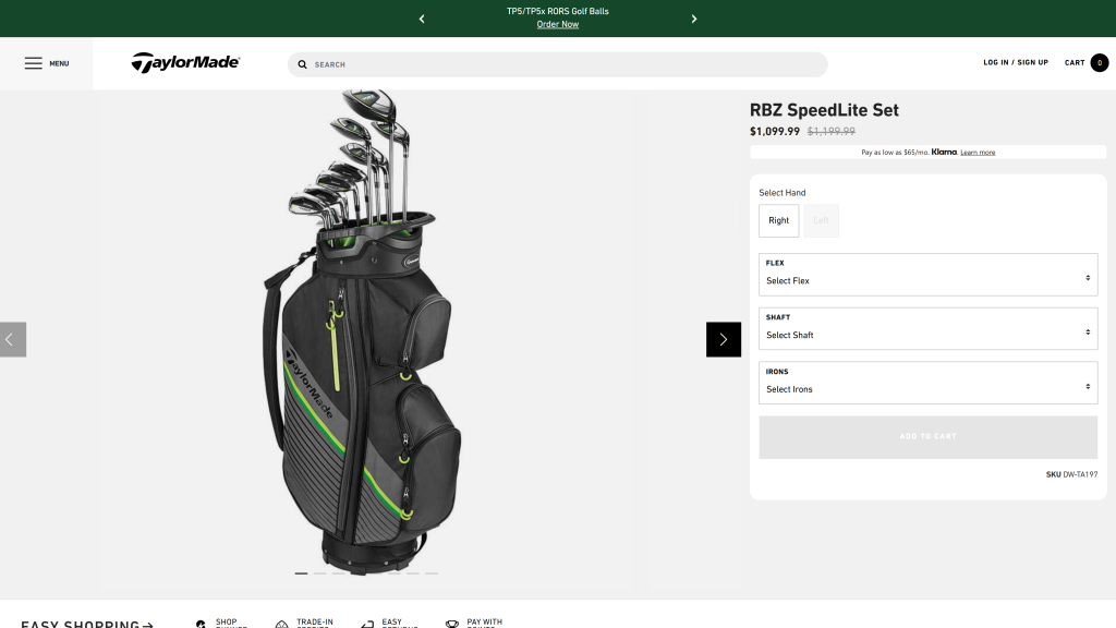screenshot image of TaylorMade RBZ SpeedLite Set good golf clubs for beginners homepage
