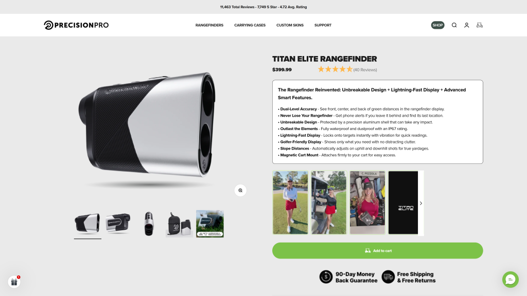 screenshot image of Precision Pro Titan Elite best rated golf rangefinder homepage