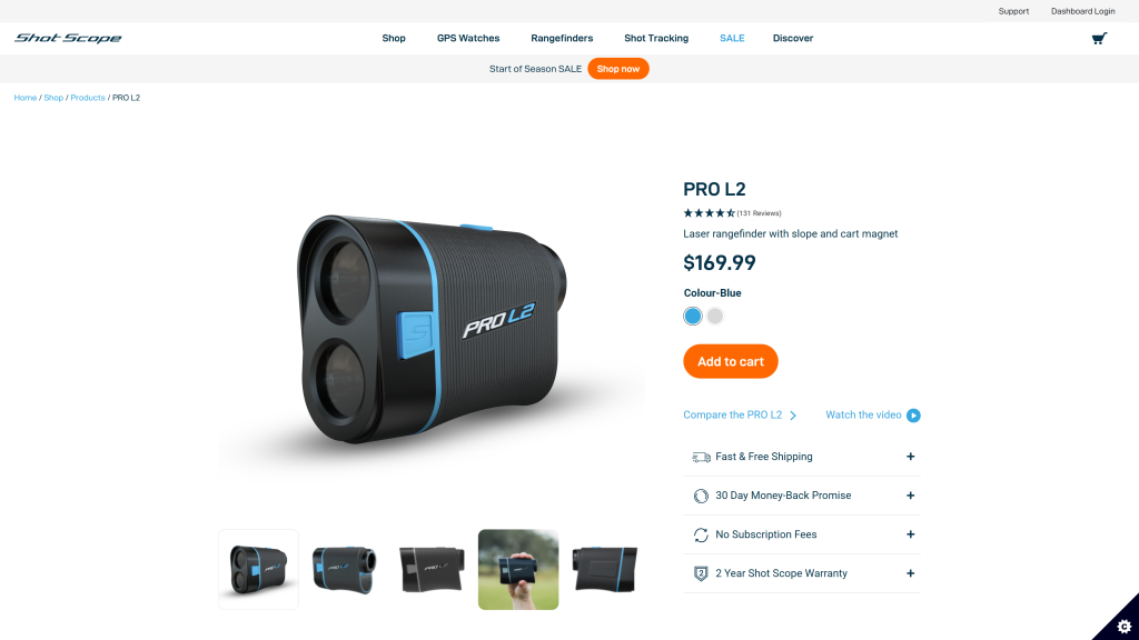 screenshot image of Shot Scope Pro L2 homepage