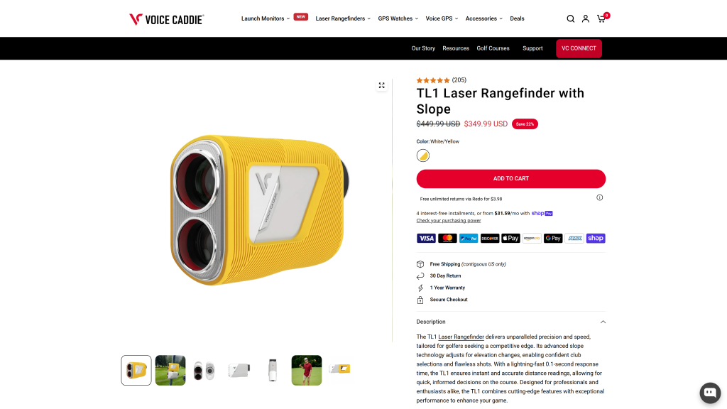 screenshot image of Voice Caddie TL1 best rated golf rangefinder homepage