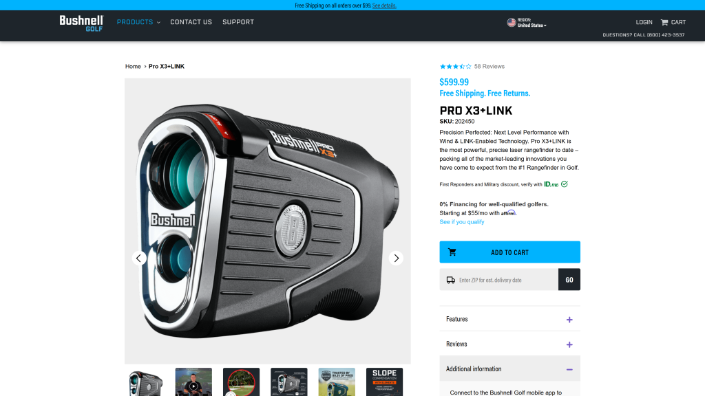 screenshot image of Bushnell Pro X3 homepage