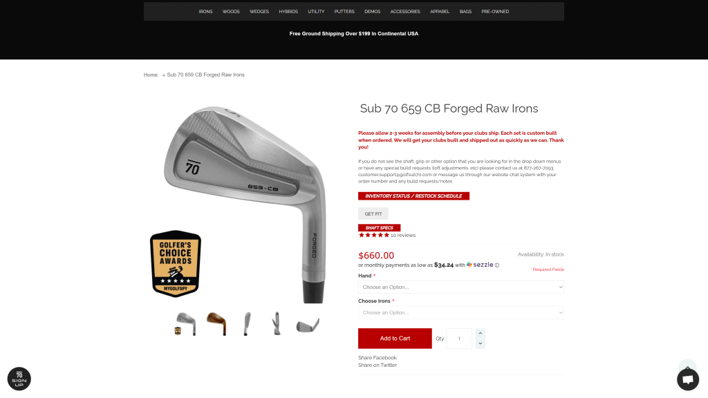 screenshot image of sub 70 659 CB Forged Irons homepage