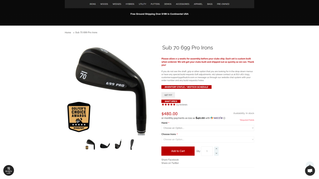 screenshot image of 699 Irons homepage