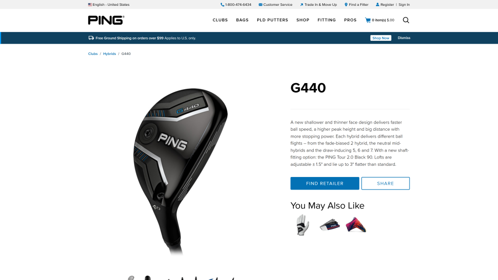 screenshot image of Ping G440 Hybrid homepage