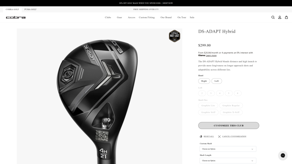 screenshot image of Cobra DS-Adapt Hybrid homepage