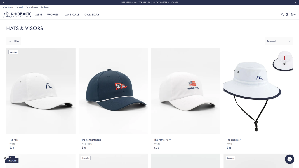 screenshot image of hats and visors