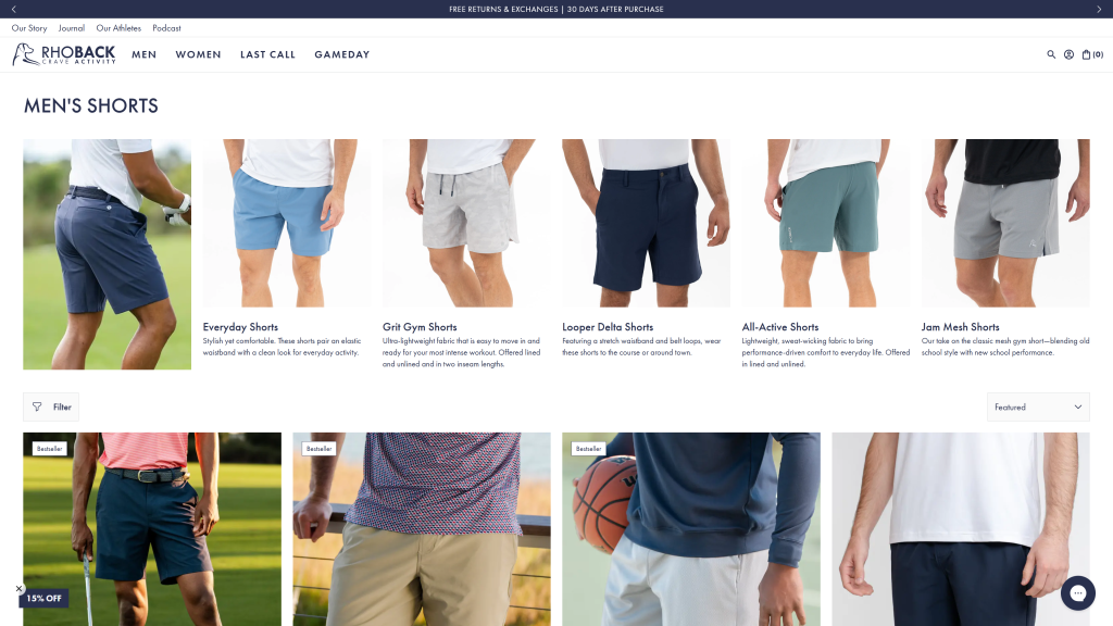 screenshot image of men's shorts