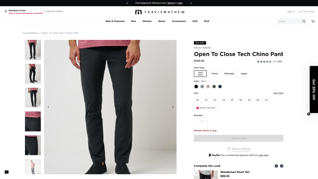 screenshot image of Travis Mathew Open To Close Tech Chino top rated golf pants homepage