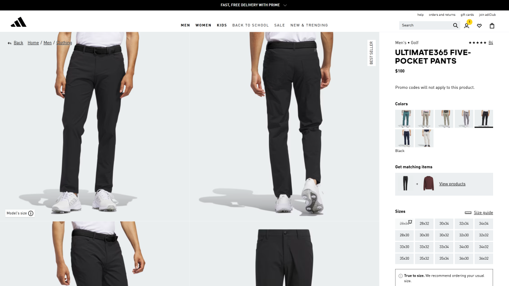 screenshot image of Adidas Ultimate 365 5-Pocket Pant homepage