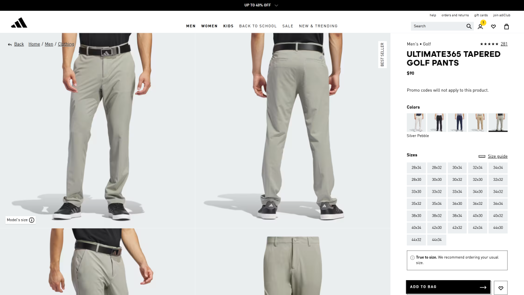 screenshot image of Adidas Ultimate365 Fall Weight Golf homepage