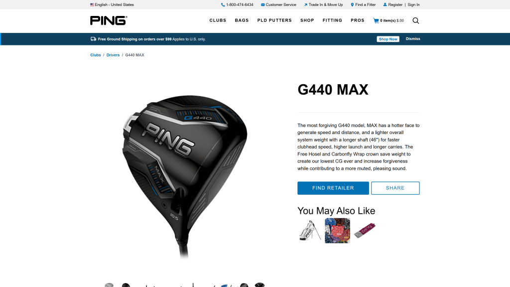 screenshot image of Ping G440 Max great golf drivers homepage