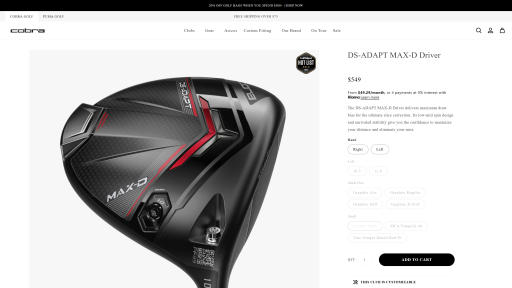 screenshot image of Cobra DS-Adapt Max D homepage