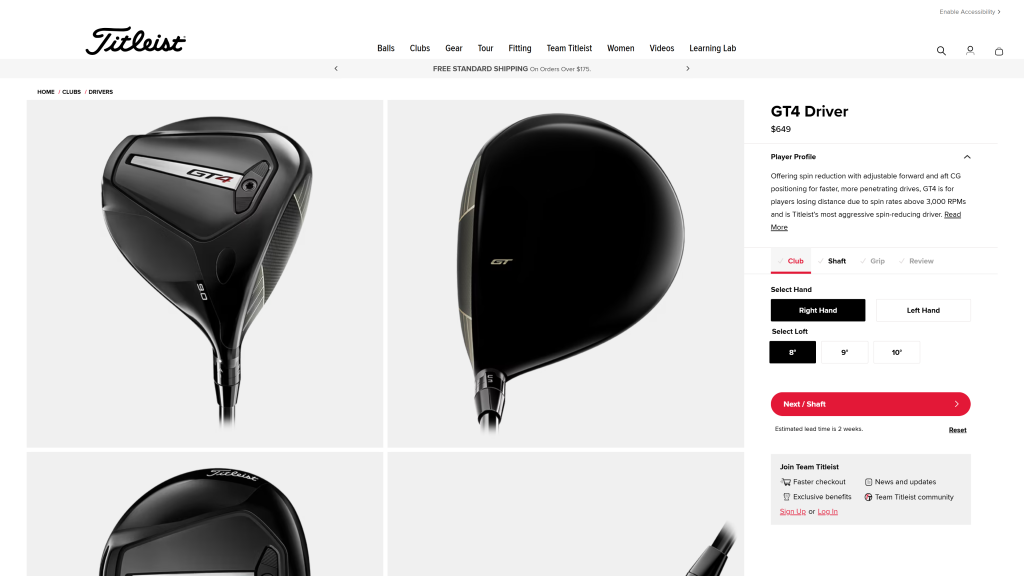 screenshot image of Titleist GT4 homepage