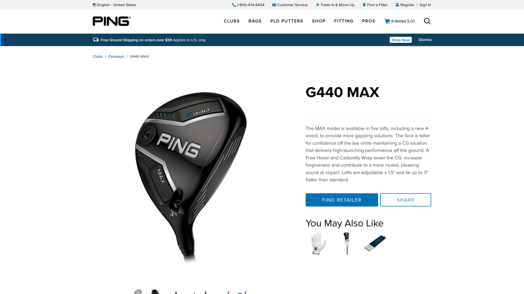 screenshot image of Ping G440 Max 7-Wood homepage