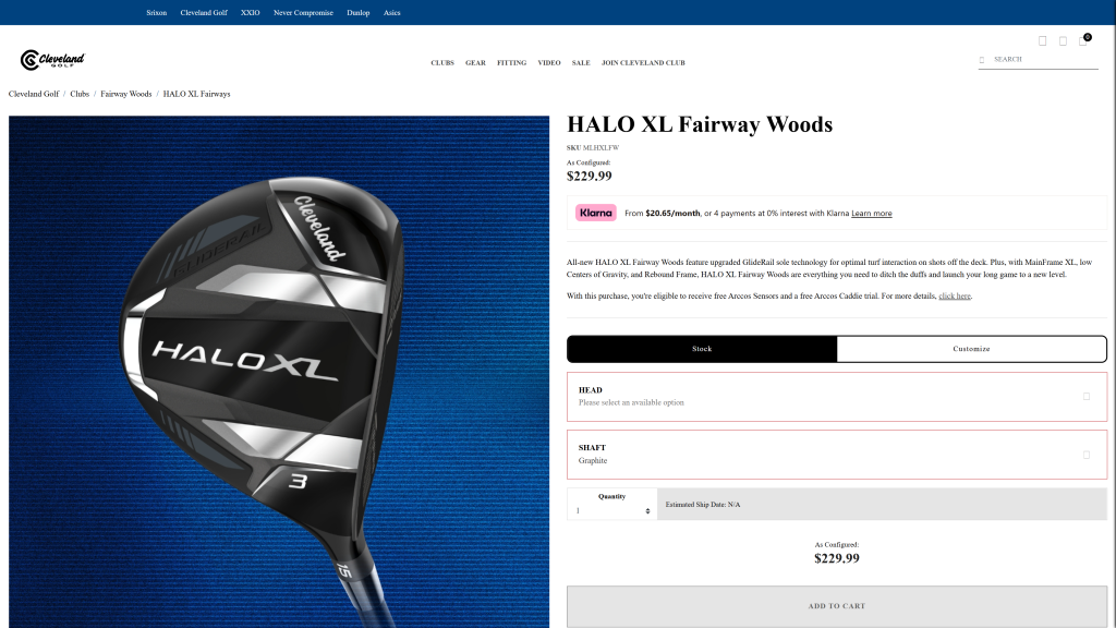 screenshot image of Cleveland Launcher Halo XL 7-Wood homepage