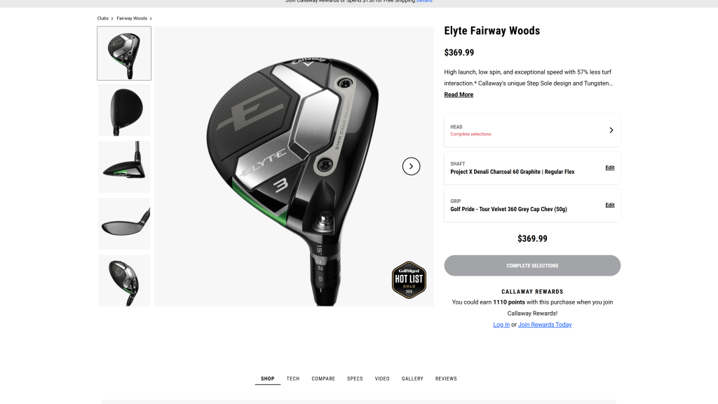 screenshot image of Callaway Elyte 7-Wood homepage