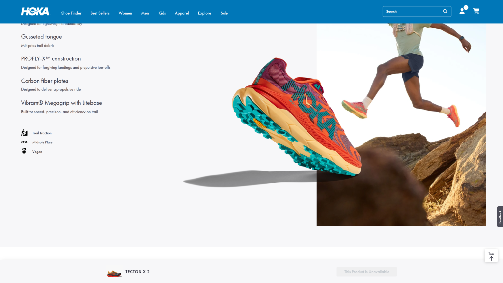 screenshot image of Hoka Tecton 2 X Hoka golf shoes homepage