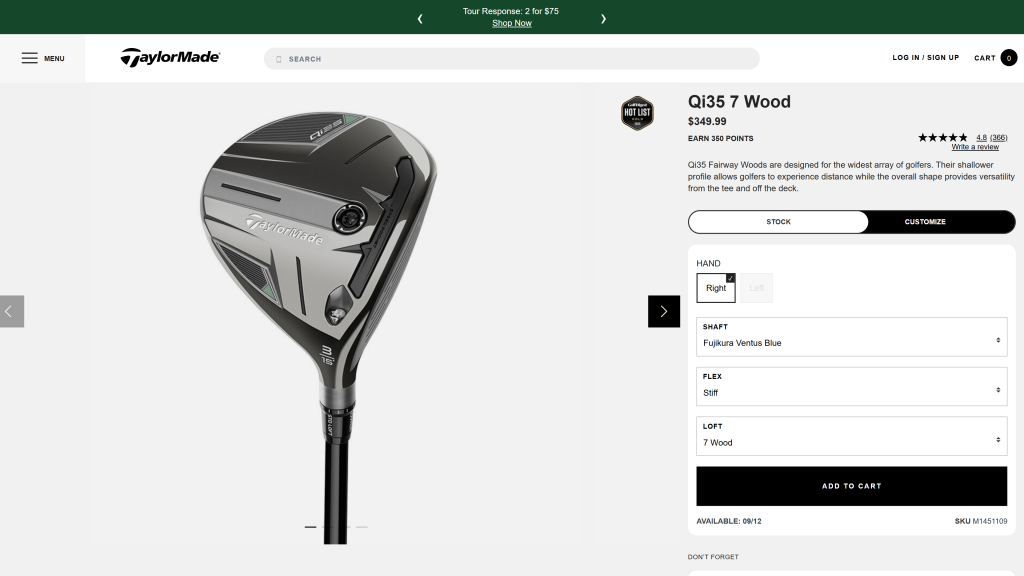 screenshot image of TaylorMade Qi35 7-Wood homepage