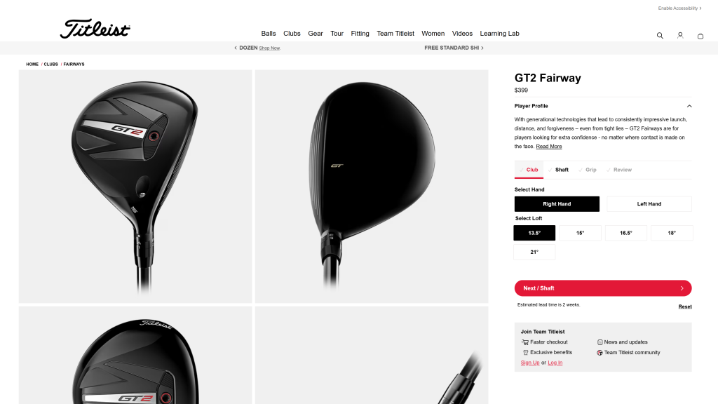 screenshot image of Titleist GT2 7-Wood homepage