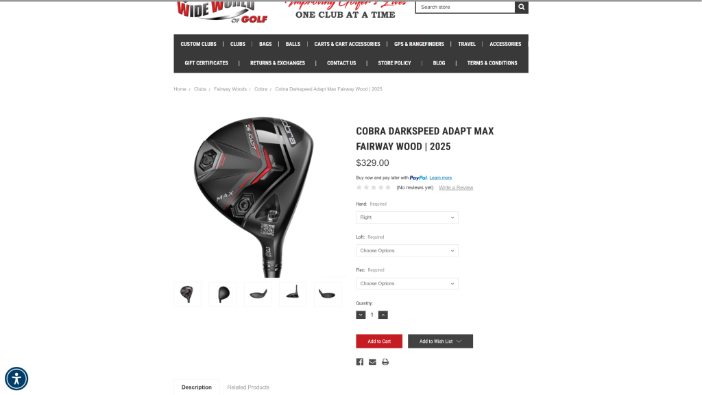 screenshot image of Cobra Darkspeed Adapt Max 7-Wood homepage