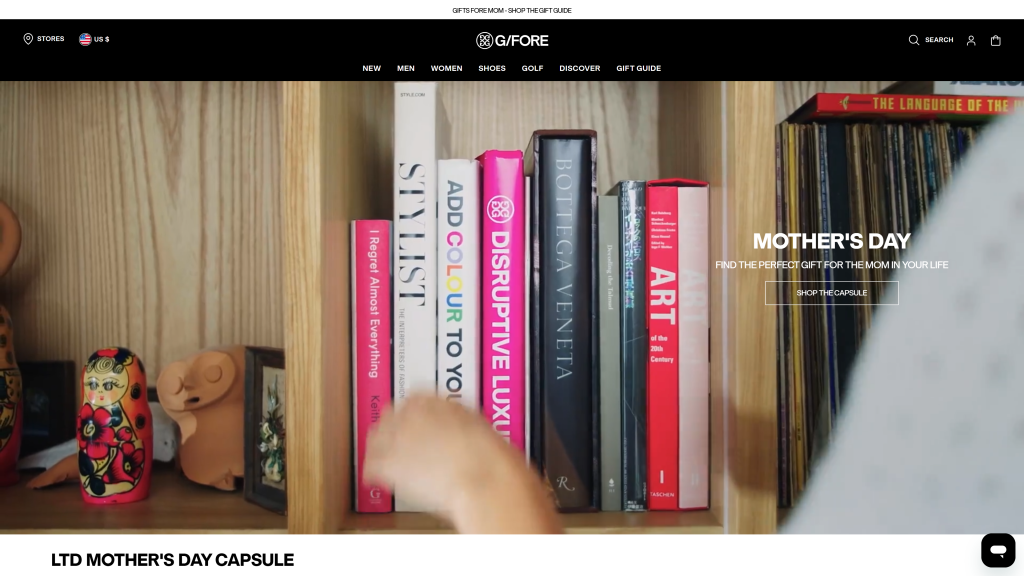 screenshot image of gfore homepage best golf apparel brands
