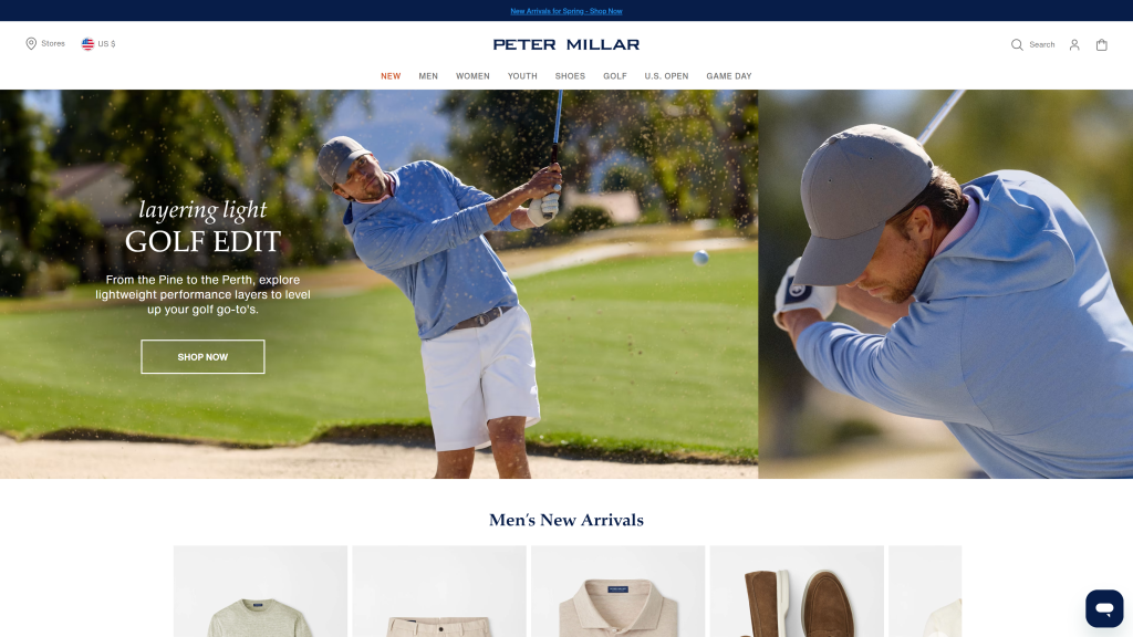 screenshot image of petermillar homepage